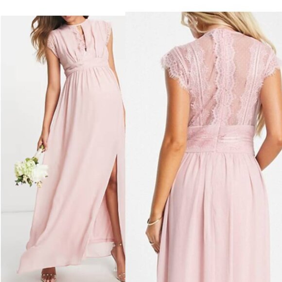 TFNC Maternity Chiffon Maxi Dress Elegant Lace Detail Size 6 Party Mauve - Picture 1 of 8
